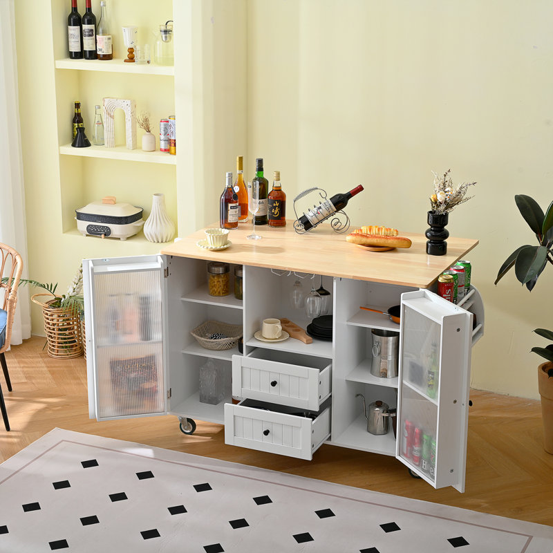 Chariot de rangement mobile pour îlot de cuisine sur roulettes avec plateau Dropleaf