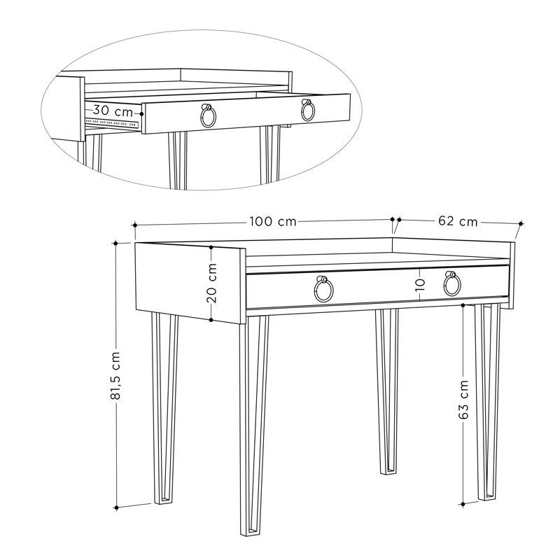 Roseann Chic Desk with Metal Legs - Compact Desk with Storage Drawer, White