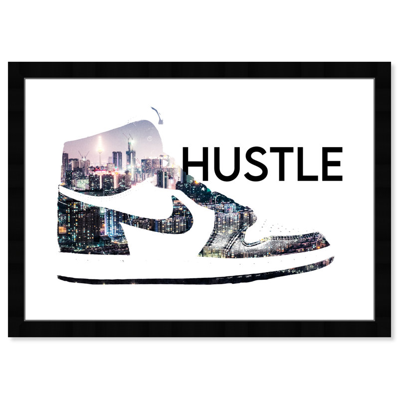 Impression d'art mural sur papier Fashion and Glam Hustle Sneaker, Cadre noir