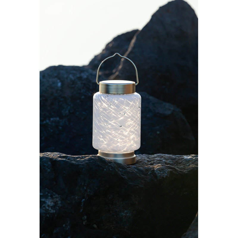 7.8'' White Glass Solar LED Outdoor Lantern