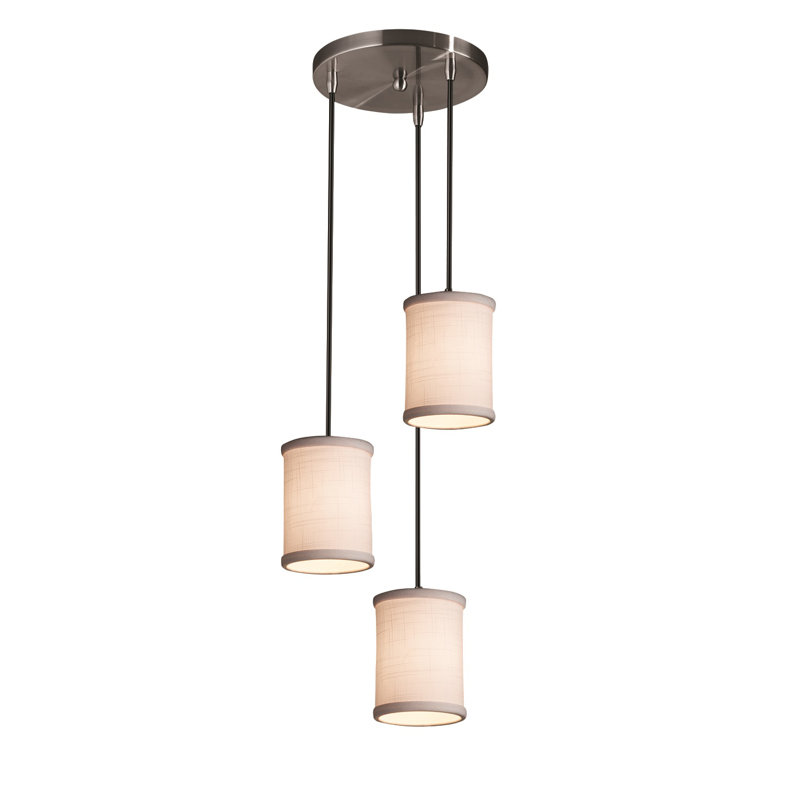 Suspension cylindrique en grappe 3 lumières Geoffroy, Chrome poli, Crème