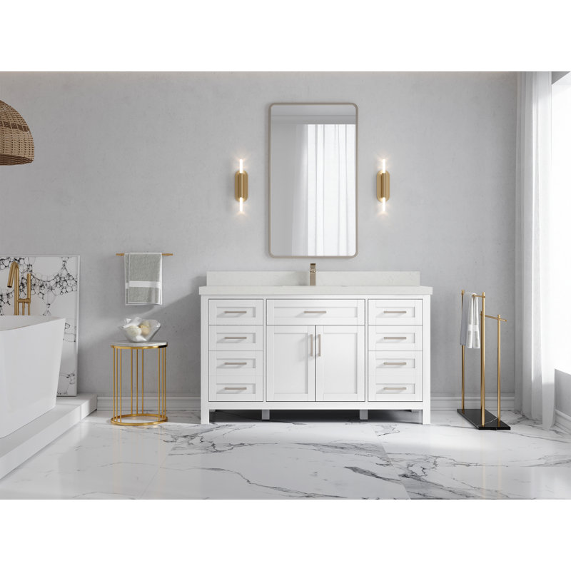 Ensemble de meuble-lavabo simple 60 po Graelyn Cambridge, Quartz de Carrare
