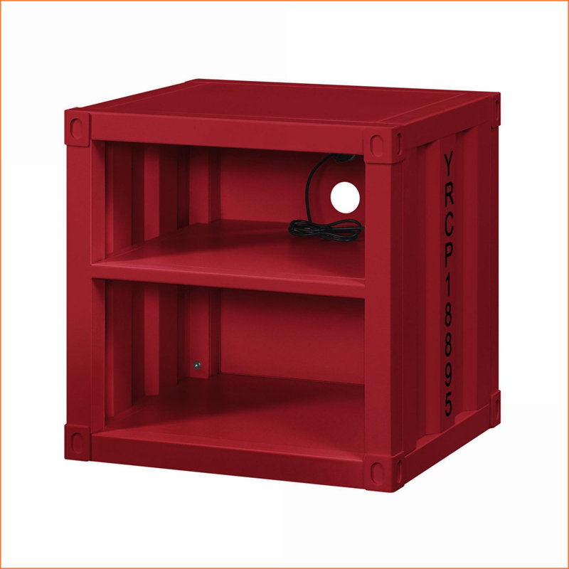 Table de chevet industrielle Cargo Blue avec USB & amp; Rangement en métal, Argent argent