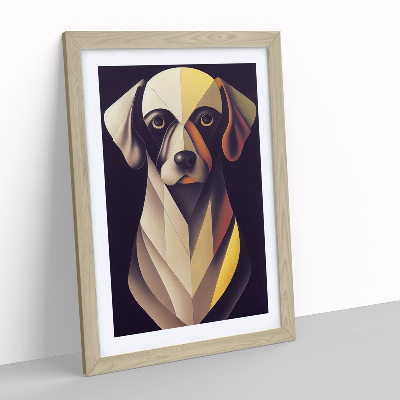 Unique Dog Abstract - Single Picture Frame Print, 64cm H x 46cm W x 2cm D, Oak Framed