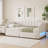 Adjustable Linen Upholstered Daybed With Twin XL Expansion, Storage Drawers & LED Features-1965659298