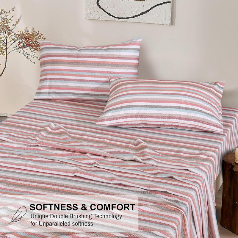 - Set of 4, Full/Double Sheet Set with 4 additional pieces, Multi Chevron/Striped