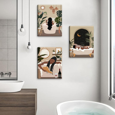 «Black Girl», ensemble d'art sur toile, ensemble de 3, mode boho, femme noire, peintures sur toile, femmes afro-américaines abstraites, affiches, photos pour salle de bain, décor de 12 x 16 po, encadré
