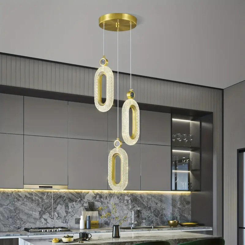 Luminaire suspendu moderne doré 3 lumières à DEL à intensité variable semi-encastré, H 64 po x l 8 po x P 8 po