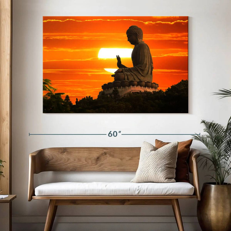 Bouddha au coucher du soleil, H 34 po x l 51 po