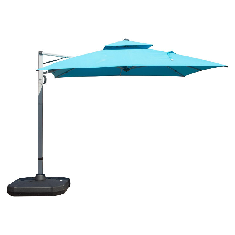 Parasol carré en porte-à-faux 10 'x 10' avec mât central, bleu lac (base non incluse), H 102,4 po x l 116,1 po x P 116,1 po