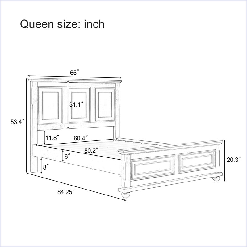 Lit traditionnel traditionnel style pin et pin, Brun, Grand lit
