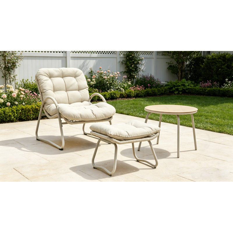 Ensemble de conversation d'extérieur 3 pièces avec méridienne, repose-pieds et petite table