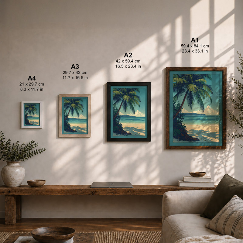 Tropical Shoreline Coastal - Framed Print, Unframed, A1 - 84.1 x 59.4 cm