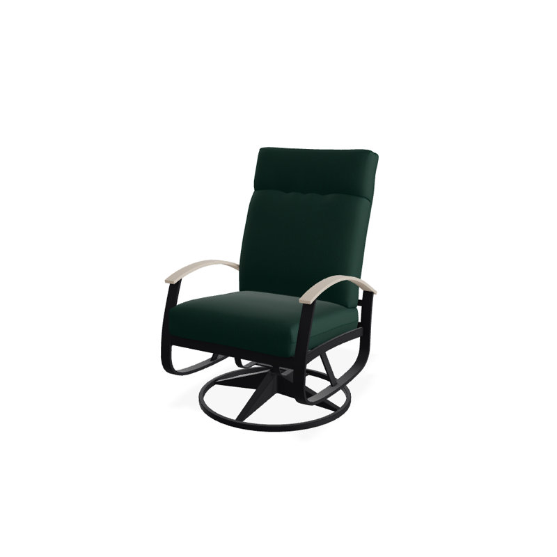 Chaise de patio pivotante avec coussins Askar, Noir texturé, Toile Sunbrella® vert forêt, Désert P60