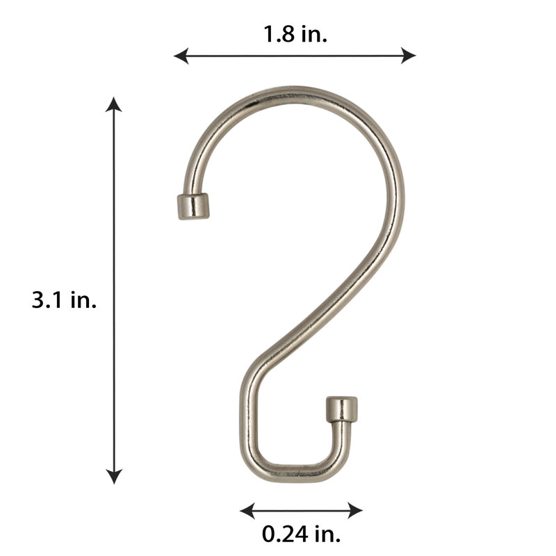 Metal Rust Resistant Shower Curtain Hook, Silver