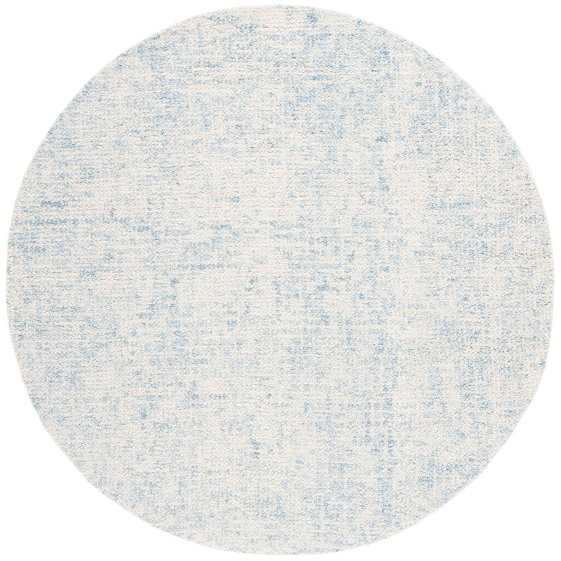 Fredi Abstract Hand Tufted Wool/Cotton Area Rug in Light Blue/Ivory, Round 5'