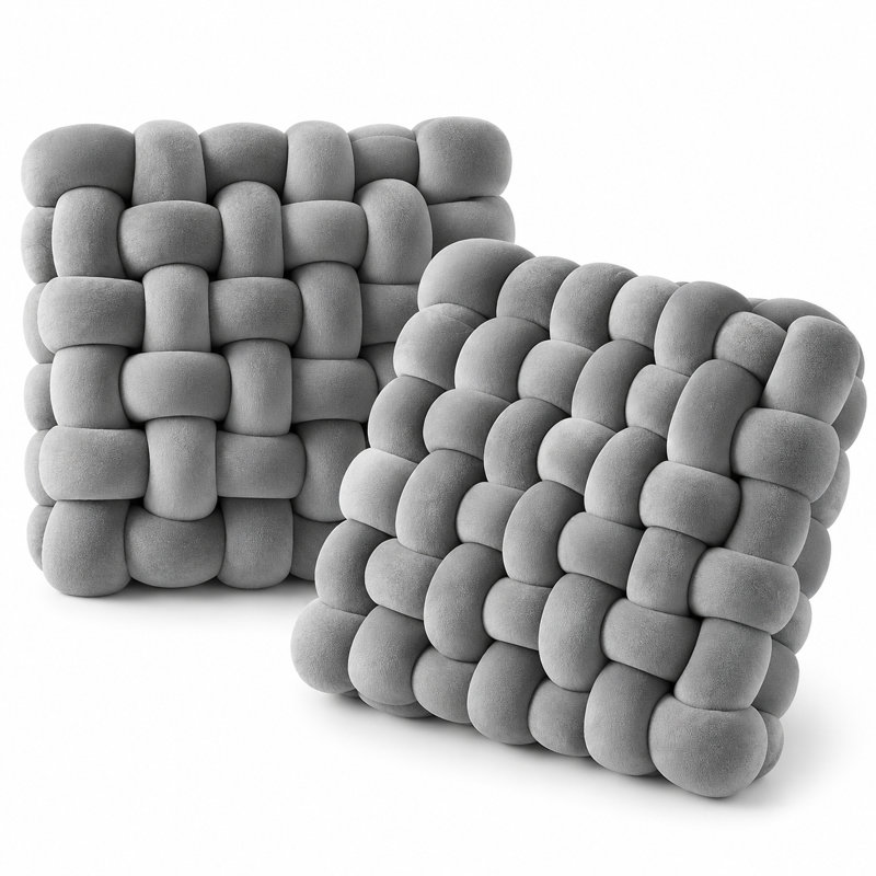 Ensemble de 2 coussins décoratifs de luxe noués à la main, coussins moelleux et épais à nœuds pour canapé, lit et décoration intérieure
