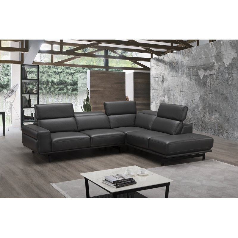 Velazco Upholstered L-Shaped Sectional, Right Hand Facing, Slate Gray Leather