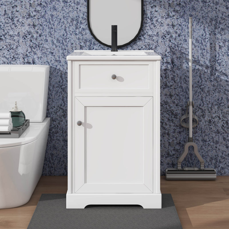 Meuble-lavabo contemporain de 20 pouces avec lavabo en céramique et tablette intérieure personnalisable, Blanc