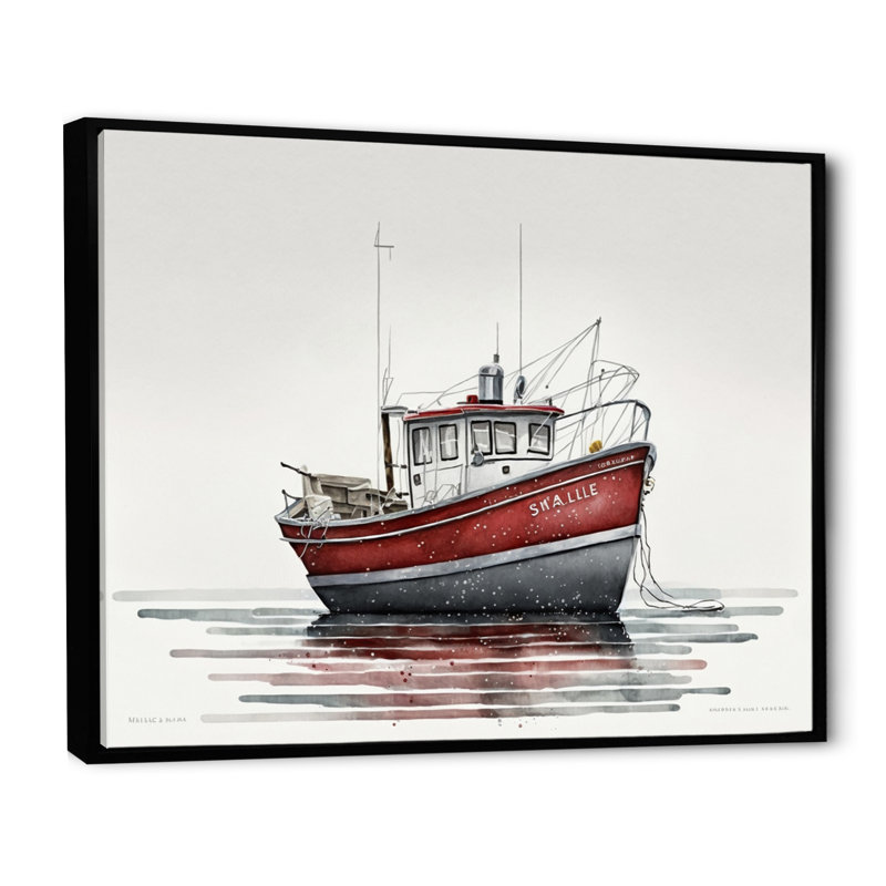 " Fisherman'S Boat In The Snow II ", 40" W x 30" H, Black Floater Framed Canvas