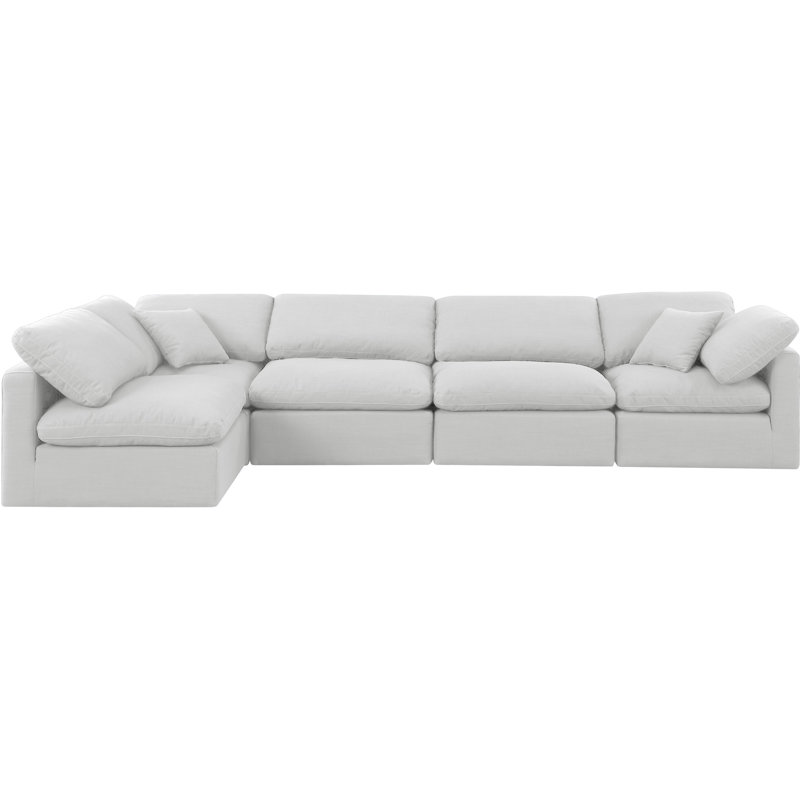Canapé modulaire en coin 5 pièces Hinami, Tissu texturé en lin blanc