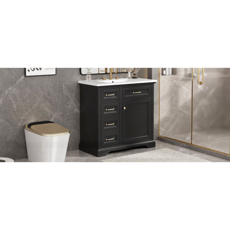 Bathroom Vanity with Ceramic Sink Top, Black