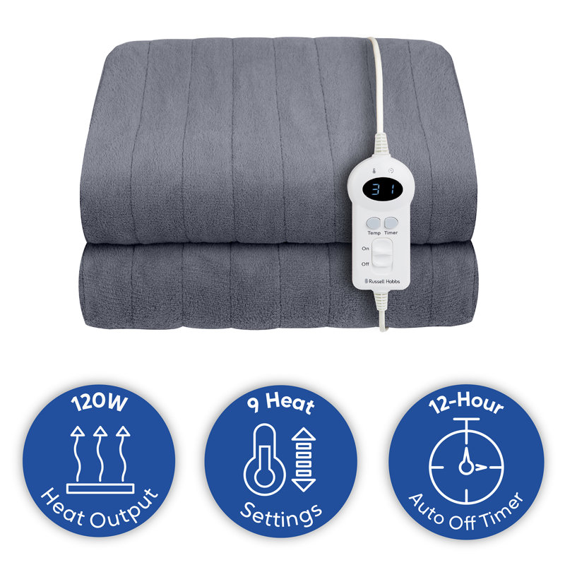 Russell Hobbs® RHHT1003GRN Sherpa and Microfleece Heated Throw in Green, Grey