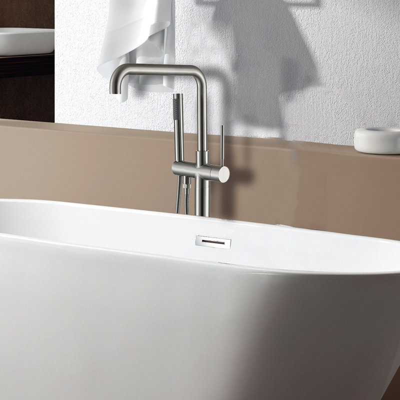 Robinet de baignoire autoportant avec douche à main, 3 poignées, métal, l 6,24 po x P 41,51 H, unité de douche 11,12 lb