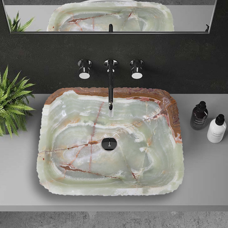 Handmade Marble Onyx 18.25" Artisanal Vessel Bathroom Sink, Moss Green
