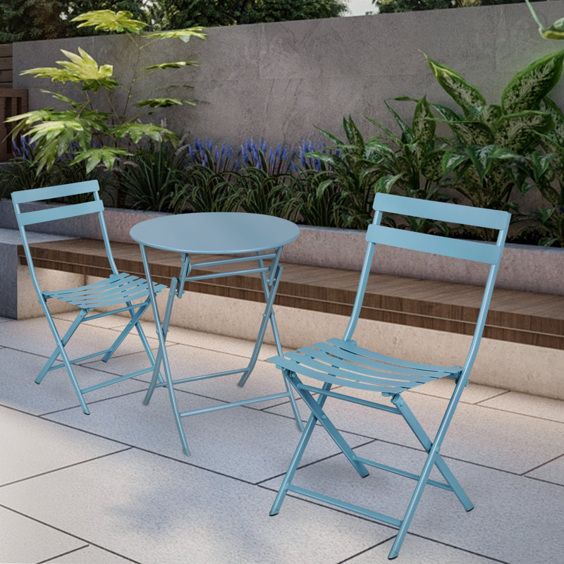 Ensemble bistro pour patio, table ronde et chaises de jardin pour le balcon, Bleu