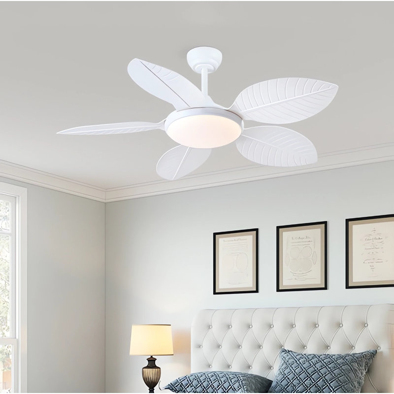 Ventilateur de plafond 48 "feuilles tropicales 48" avec lumières DEL et télécommande, Blanc