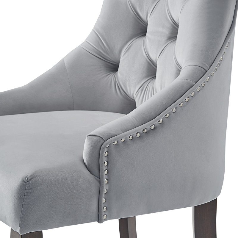 Dukinfield Upholstered Side Chair, Espresso, Grey Velvet