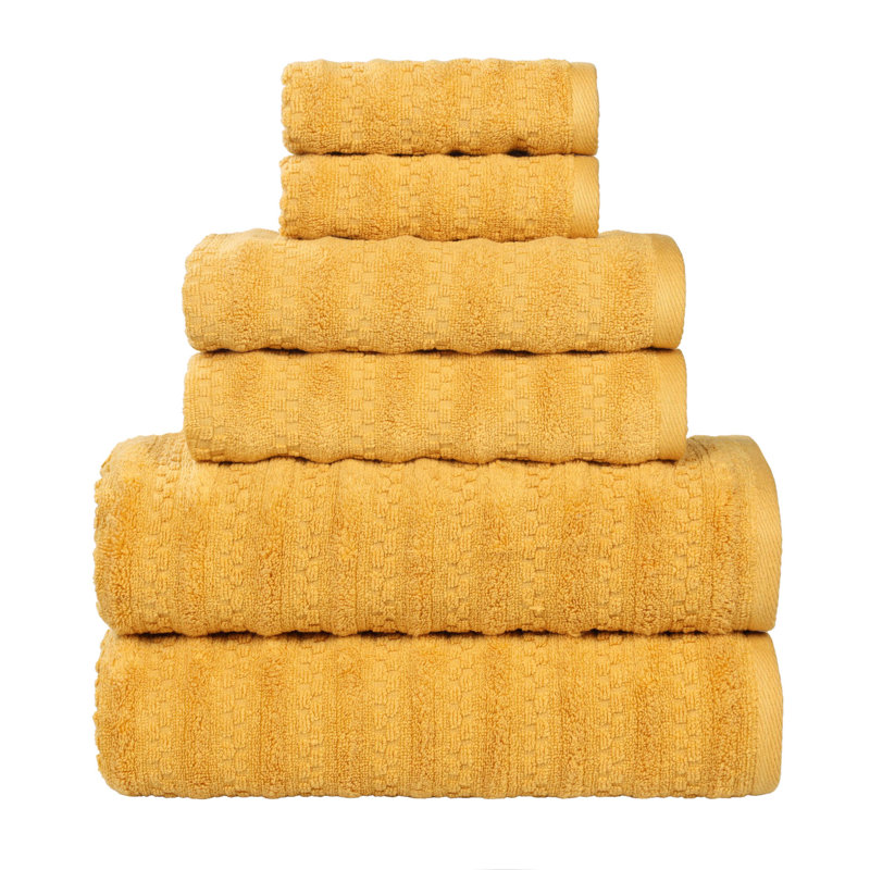 Zuma Zero Twist Cotton Medium Weight Soft Absorbent 6 Piece Towel Set, Gold