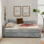 Lit de jour incurvé à dossier arrondi avec couchette coulissante et port USB, tissu chenille à garniture cloutée rétro-1116012820-1116012822