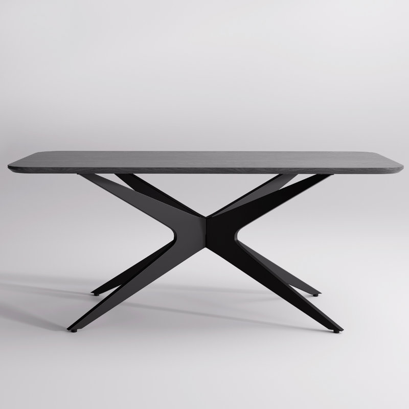 69.4" W 6-Person Rectangular Solid and Manufactured Wood Dining Table with Metal Legs, Black
