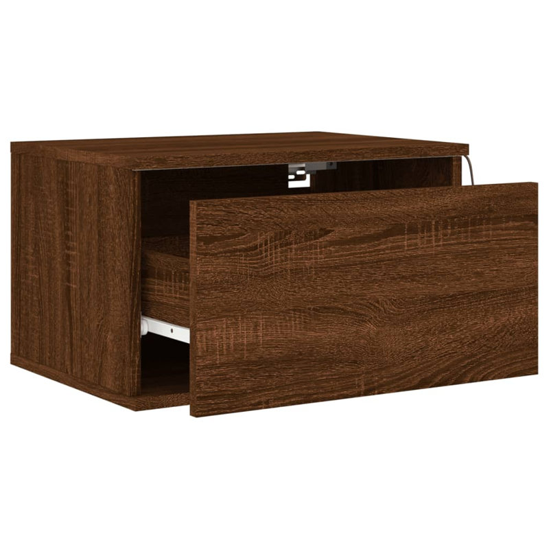Brandalynn 50cm W Engineered Wood Bedside Table, Brown Oak