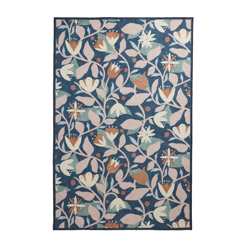 Scion Floral Digitally Printed 152cm X 230cm Area Rug, Rectangle 152 x 230 cm, Dark Blue