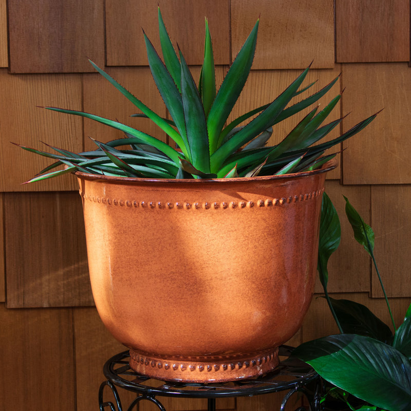Ensemble de 2 pots à fleurs ronds pour l'extérieur en métal 14,5 po x 14,5 po x 11,25 po Ralen, Brun, 2