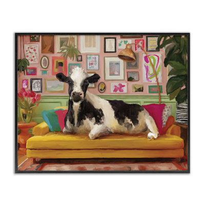 Cow in Whimsical Maximalist House Framed Giclee, design by Kamdon Kreations