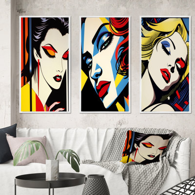«Retro Woman Portrait Pop Art II», 3 pièces