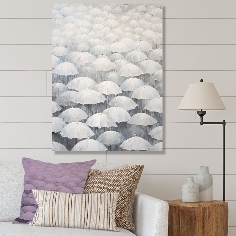 Ciel rempli de parapluies blancs III, Toile tendue, H 40 po x l 30 po