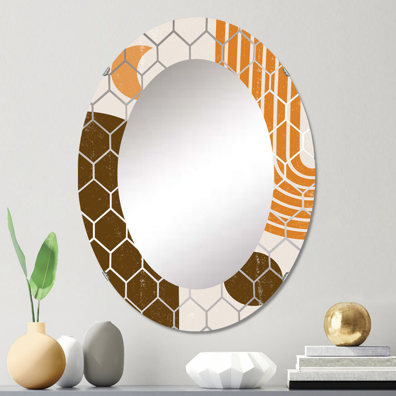 Abstrait arc-en-ciel géométrique dans des tons de terre - miroir mural moderne, 30 po x 20 po