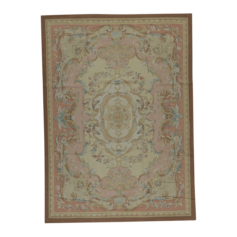Tapis ivoire et doré de haute qualité noué à la main