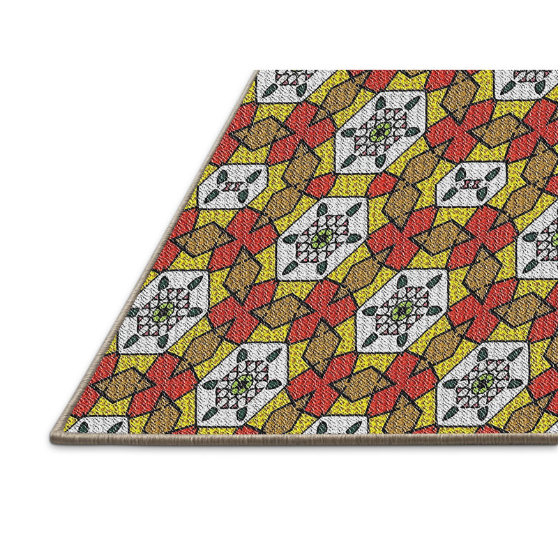 Tapis orange/vert tissé à la machine, Rectangle 7 pi x 10 pi