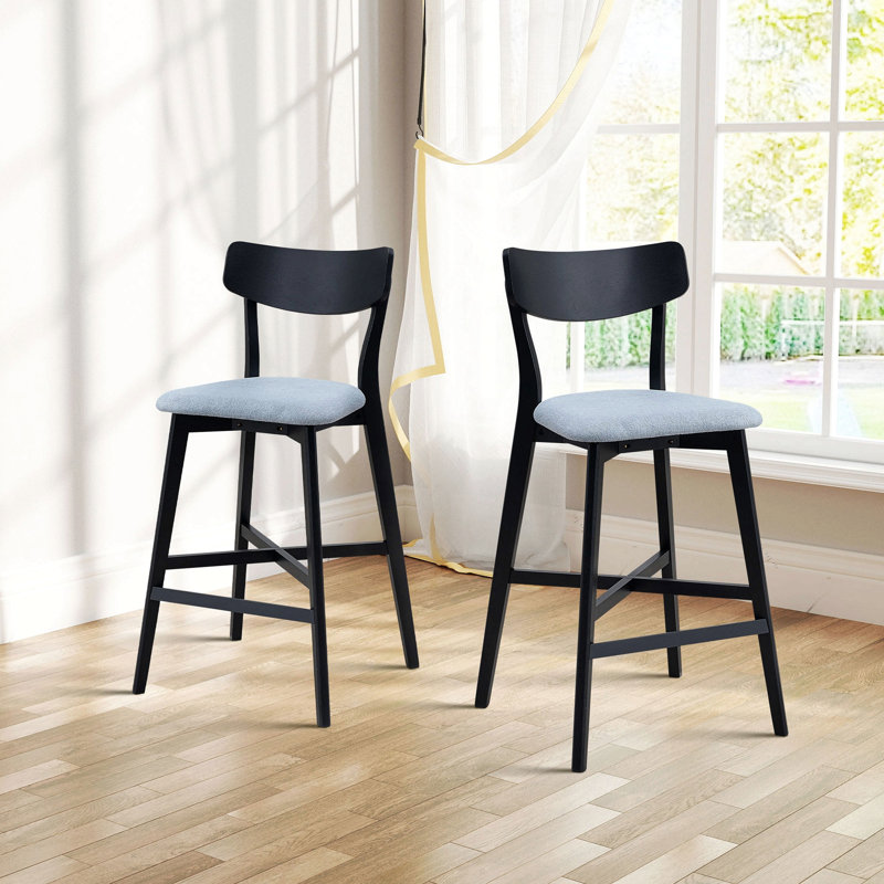 Wooden Bar Chairs Set Of 2, Modern Soft Upholstered Kitchen Island Chairs, Counter Height Stool With Backrest