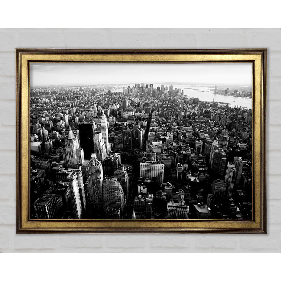 Ariel View Of Chicago B And W - Single Picture Frame Kunstdrucke auf Holz