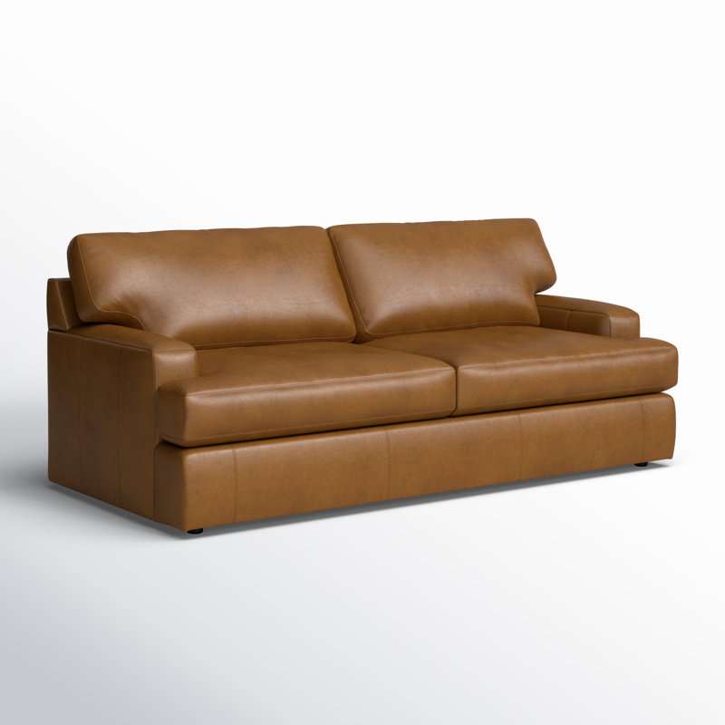 Cleo 84" Genuine Leather Queen Sleeper Sofa, Steamboat Caramel Genuine Leather