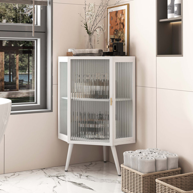 Armoire 22,25 po avec porte en verre trempé et tablettes de rangement pour la salle de bain, le salon et la chambre à coucher