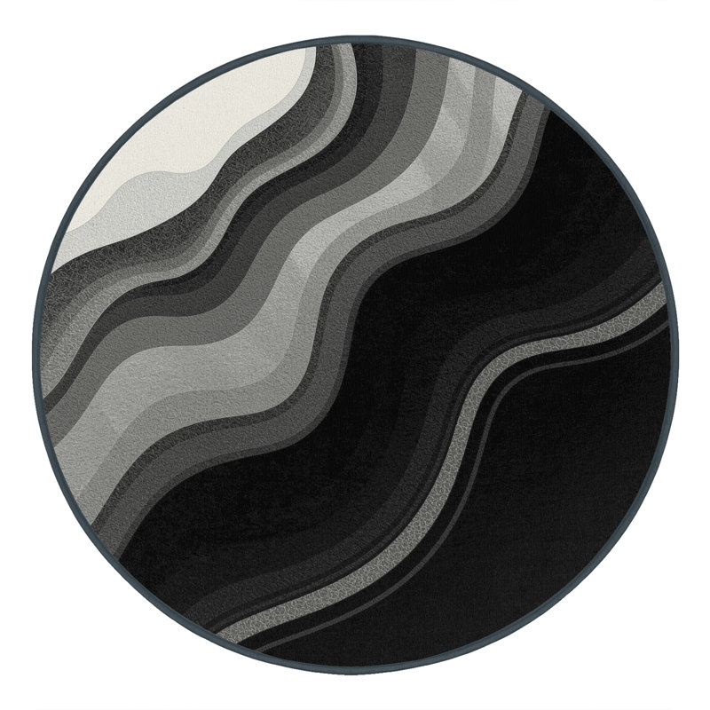 Machine Washable Peksenak Modern & Contemporary Ombre Rug in Gray – Black Binding, 7' Round