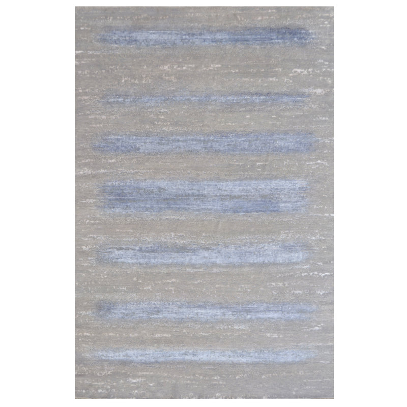 Tapis rose et gris clair de haute qualité noué à la main, Rectangle 9 pi x 12 pi